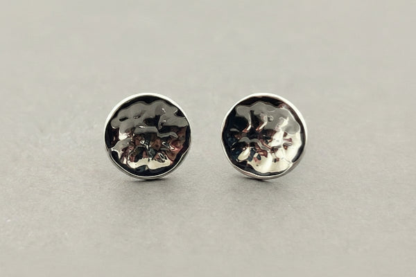 Hammered concave circle studs - sterling silver