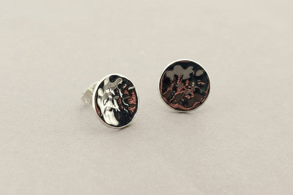 Hammered concave circle studs - sterling silver