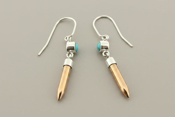 silver, copper and turquoise drop earrings