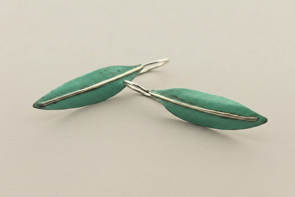 Silver & copper with patina leaf earring