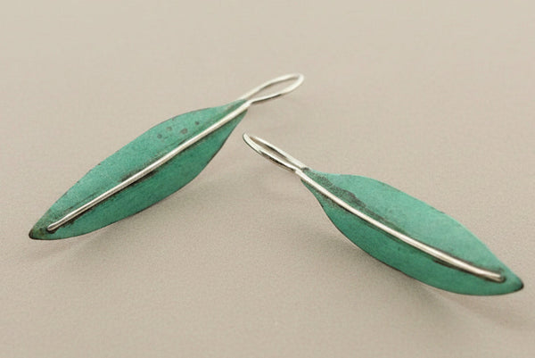Silver & copper with patina leaf earring