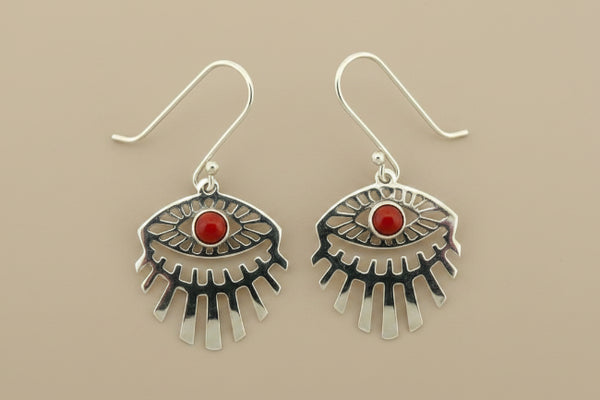 Oval & ray drop earring - red