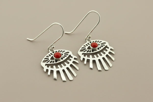 Oval & ray drop earring - red