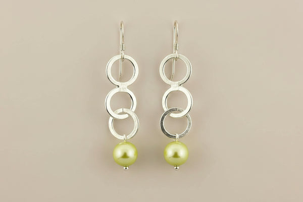 3 silver circle and pearl drop earring