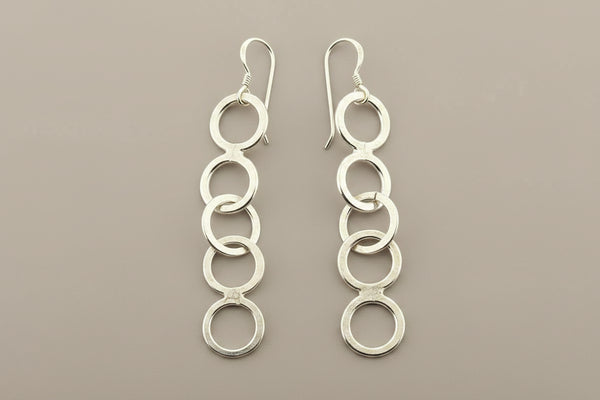 5 silver circle drop earring