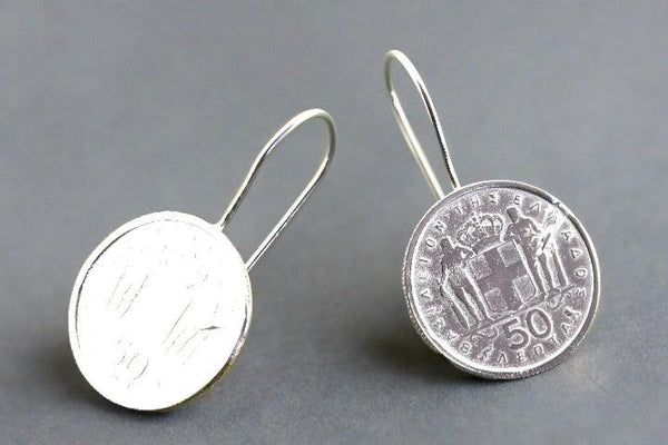 1959 Greek coin earring - sterling silver