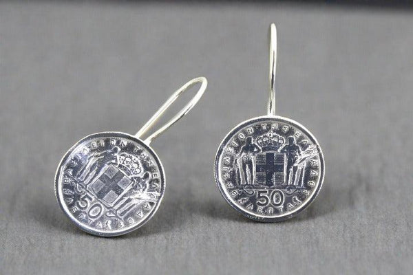 1959 Greek coin earring - sterling silver - Makers & Providers