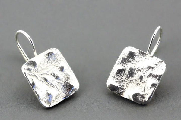 textured square drop earring - sterling silver