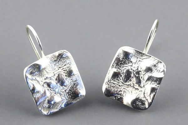 textured square drop earring - sterling silver