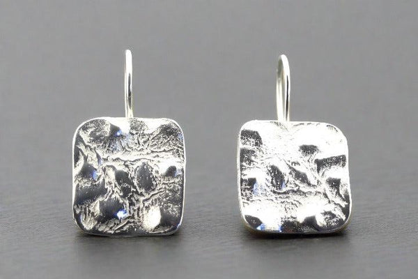 textured square drop earring - sterling silver