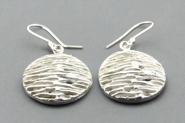 textured strand circle disc earring - sterling silver