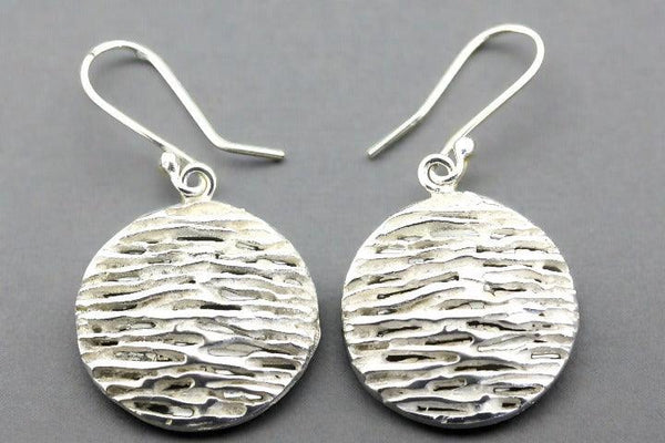 textured strand circle disc earring - sterling silver