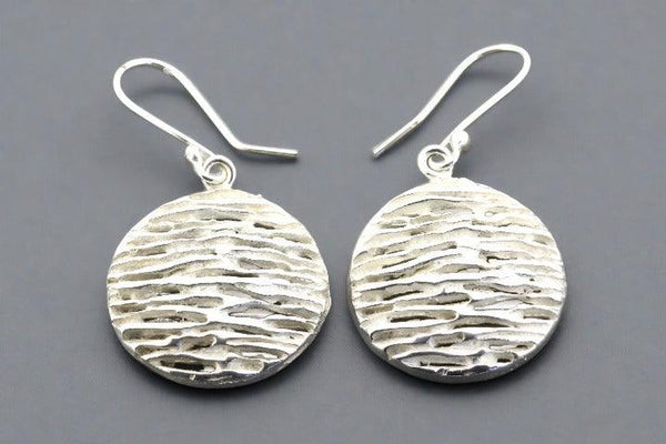 textured strand circle disc earring - sterling silver