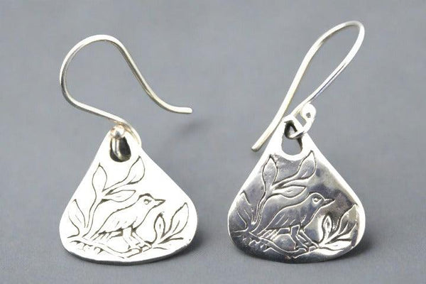 Floral bird earring - sterling silver