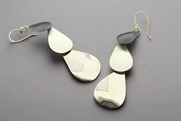 3 texture teardrop earring - sterling silver
