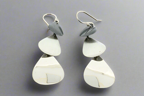 3 texture teardrop earring - sterling silver