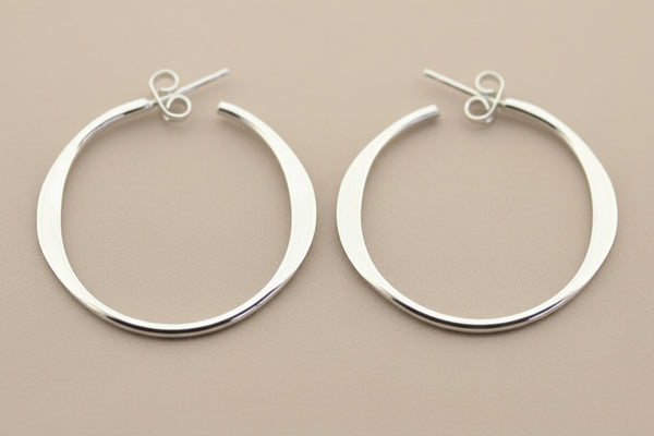 Flattened hoop stud - sterling silver
