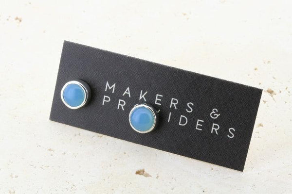 blue chalcedony stud - 6mm - Makers & Providers