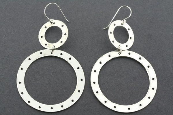 2 circle drop earring with holes - sterling silver