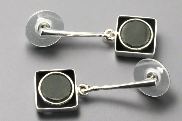 Framed stone circle earring - obsidian