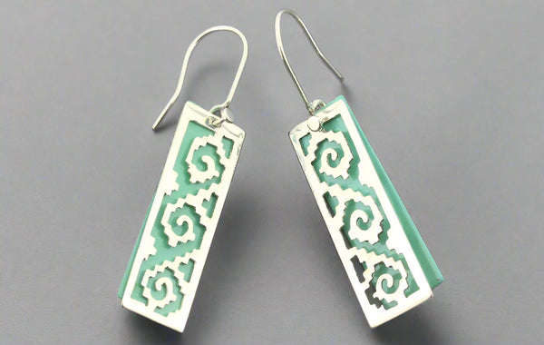 Double Aztec earring - silver & copper with patina