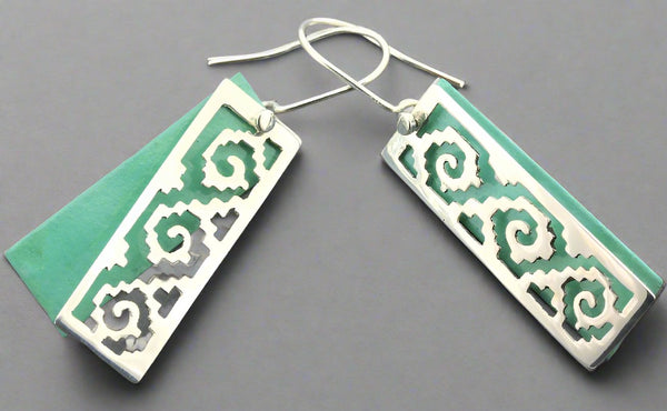Double Aztec earring - silver & copper with patina