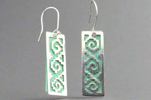 Double Aztec earring - silver & copper with patina