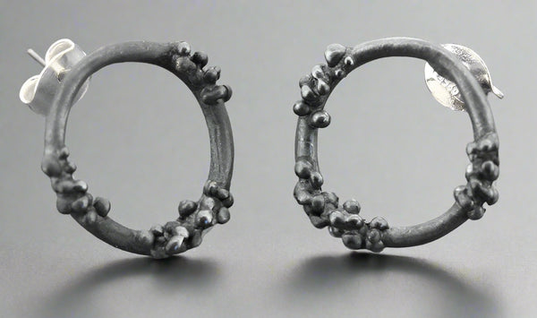 Beaded circle hoop - oxidized silver