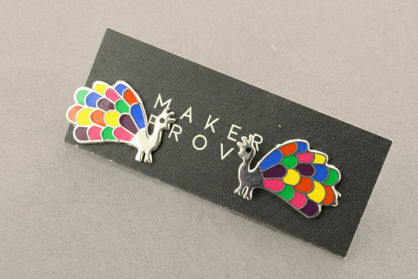 Peacock studs - enamelled silver