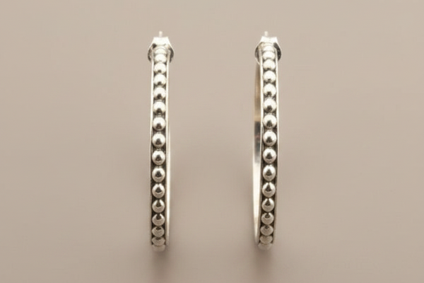 Mini beaded hoop stud - sterling silver