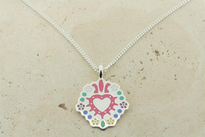multi colour enamel heart in shield pendant on 55cm link chain - Makers & Providers