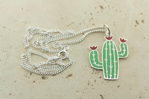 enamel cactus pendant on 45cm link chain