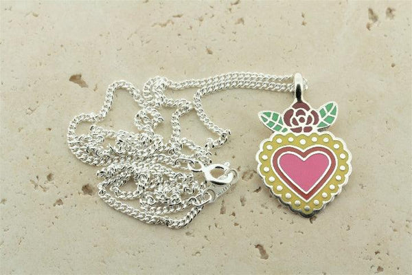 multi colour enamel flying heart pendant on 45cm link chain