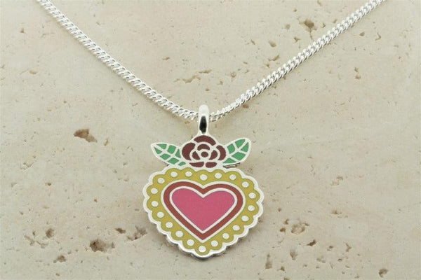 multi colour enamel flying heart pendant on 45cm link chain - Makers & Providers