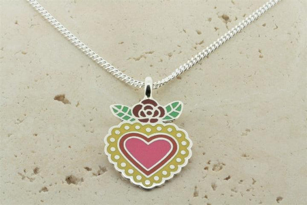 multi colour enamel flying heart pendant on 45cm link chain - Makers & Providers