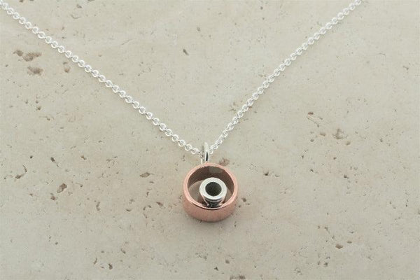 silver & copper circle pendant necklace