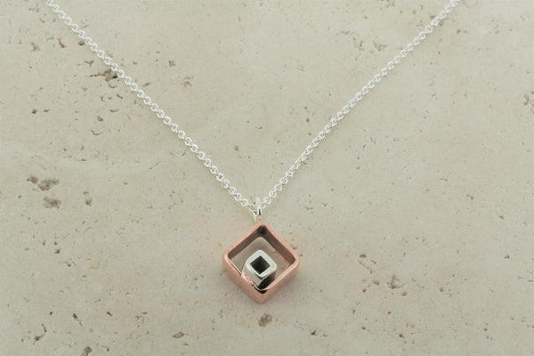 silver & copper square pendant necklace