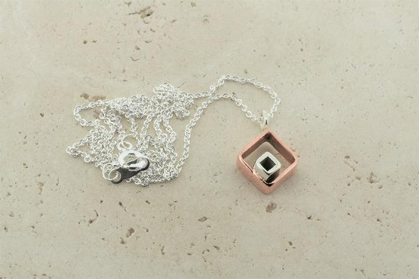 silver & copper square pendant necklace - Makers & Providers