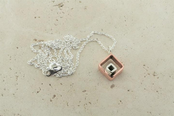 silver & copper square pendant necklace