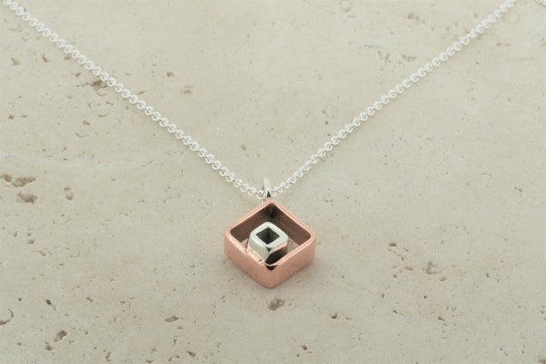 silver & copper square pendant necklace - Makers & Providers