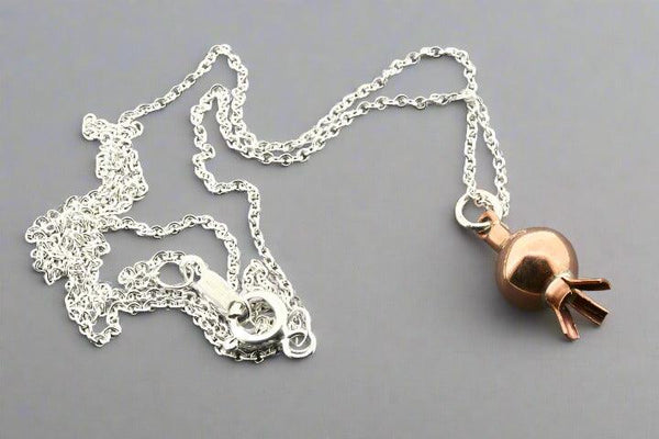 Copper pomegranate pendant necklace - silver chain - Makers & Providers