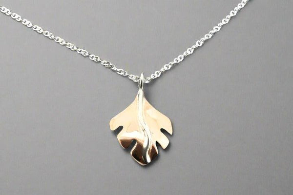 Serrated leaf pendant necklace - copper & silver - Makers & Providers