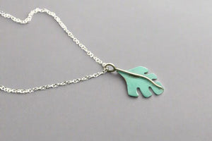 Serrated leaf pendant necklace - copper patina & sterling silver - Makers & Providers