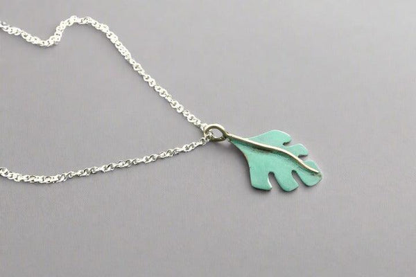 Serrated leaf pendant necklace - copper patina & sterling silver - Makers & Providers