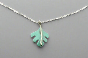 Serrated leaf pendant necklace - copper patina & sterling silver - Makers & Providers