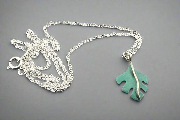 Serrated leaf pendant necklace - copper patina & sterling silver - Makers & Providers