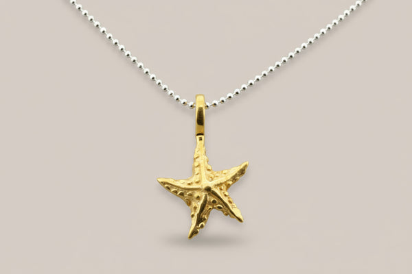 Golden starfish pendant on 45cm ball chain