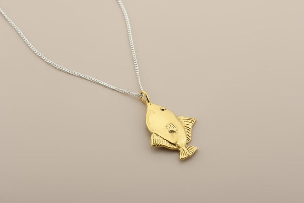 Golden sole fish pendant on 60cm link chain
