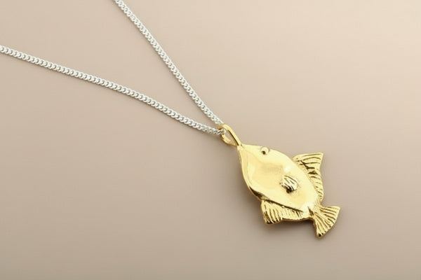Golden sole fish pendant on 60cm link chain