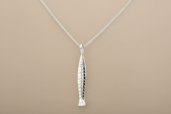 Silver anchovy pendant on 55cm link chain